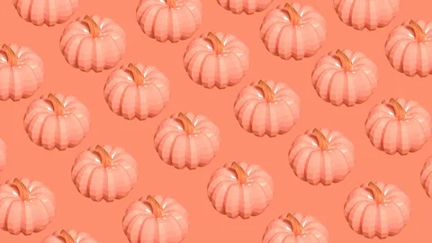 Pumpkins in low poly style on coral background looped 3D animation Stock Footage 111535152