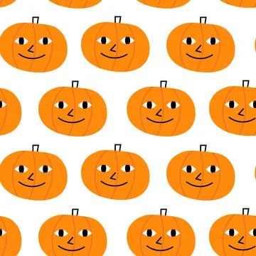 Pumpkins orange cute and funny seamless pattern. Spooky doodle scandinavian Illustrazione stock