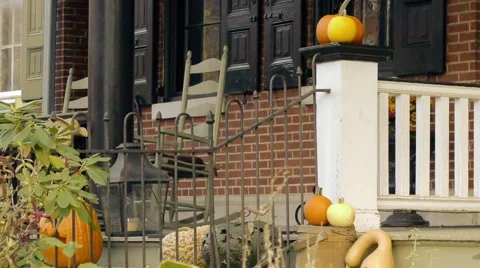 Pumpkins on the porch Stock Footage 48332115