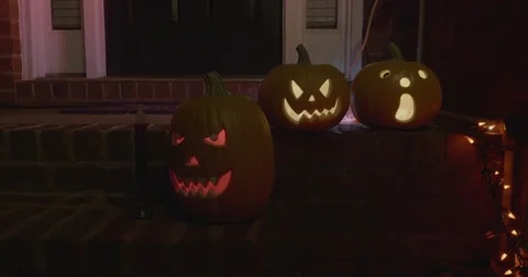 Pumpkins on a porch Stock Footage 81829914