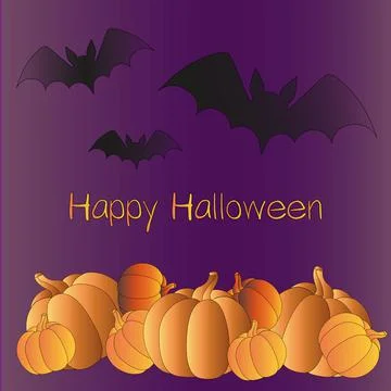 Pumpkins on a purple background with bats Stock Illustration