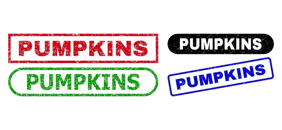 PUMPKINS Rectangle Stamp Seals with Distress Texture Stock Illustration