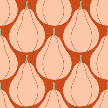 Pumpkins seamless pattern. Autumn isolated pink pumpkin on red background Illustrazione stock