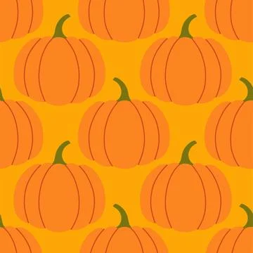 Pumpkins seamless pattern. Autumn isolated orange pumpkin on yellow background Stock Illustration