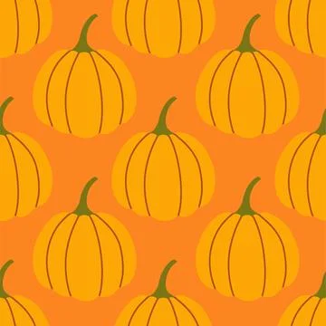 Pumpkins seamless pattern. Autumn isolated yellow pumpkin on orange background Stock Illustration
