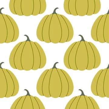 Pumpkins seamless pattern. Autumn isolated green pumpkin on white background Stock Illustration