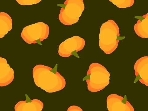 Pumpkins seamless pattern on a dark background. Orange pumpkins for Thanksg.. Illustrazione stock
