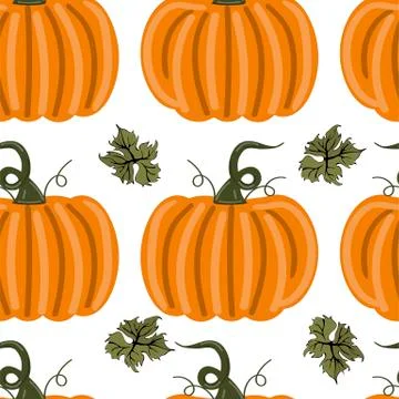 Pumpkins seamless pattern with lettering. Autumn background. Vector Stock Illustration