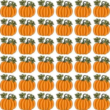 Pumpkins seamless pattern with lettering. Autumn background. Vector. Stock Illustration