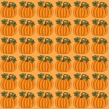 Pumpkins seamless pattern with lettering. Autumn background. Vector. Stock Illustration