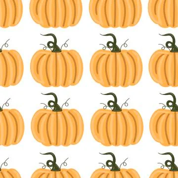 Pumpkins seamless pattern with lettering. Autumn background. Vector. Stock Illustration