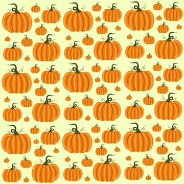 Pumpkins seamless pattern with lettering. Autumn background. Vector. Stock Illustration