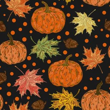 Pumpkins seamless pattern, marine motifs. Hand-drawn with sketch style elemen Stockillustratie