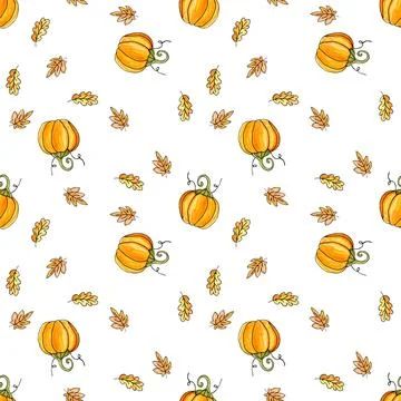 Pumpkins seamless pattern. Thanksgiving background with orange pumpkins. Vege Stock Illustration