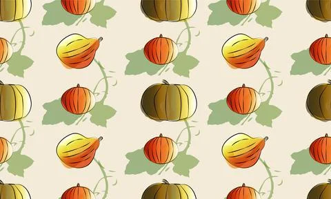 Pumpkins seamless pattern in watercolor style. Harvest. Thanksgiving day. Stock Illustration