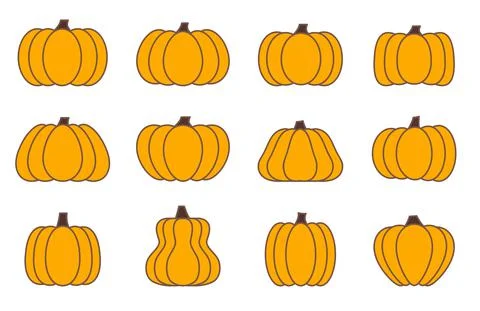 Pumpkins set in various shapes, brown outlined Stock Illustration