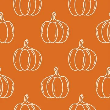 Pumpkins silhouette on orange background 库存插图