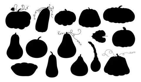 Pumpkins silhouettes set hand drawn doodle vector illustration for seasonal home Stock Illustration