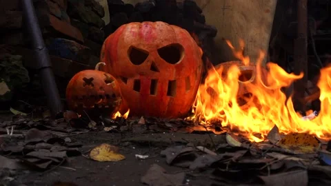 Pumpkins in the slums are on fire Video stock 220036384