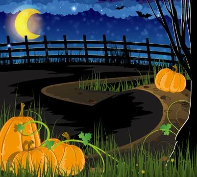 Pumpkins with sprouts and leaves Stock Illustration