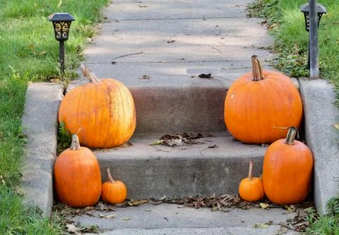 Pumpkins on the step Stock Photos
