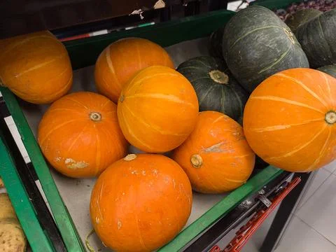 Pumpkins in Supermarket Stock Photos