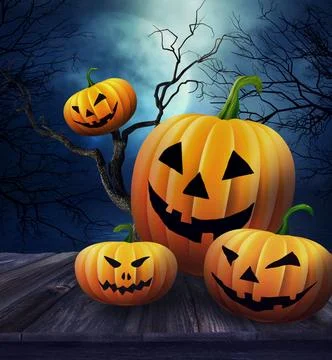 Pumpkins on table with Halloween background Stock Photos
