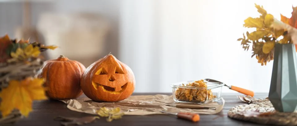 Pumpkins on the table Stock Photos