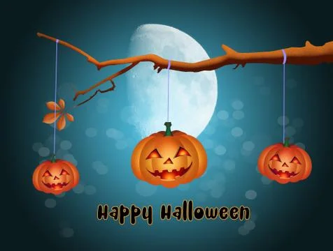 Pumpkins on tree for Halloween Stock Illustration