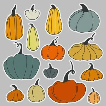 Pumpkins vegetable vector cartoon characters. Stock Illustration