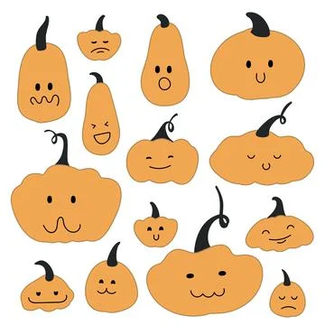Pumpkins vegetable vector cartoon characters Stock Illustration