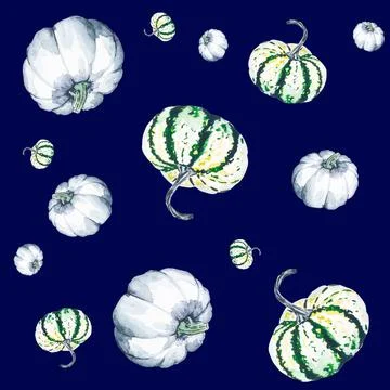 Pumpkins. Watercolor pattern of bright pumpkins on a dark background Stock Illustration