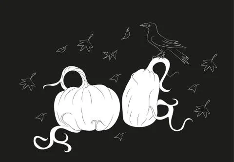 Pumpkins on which the crow sits on halloween, Illustrazione stock