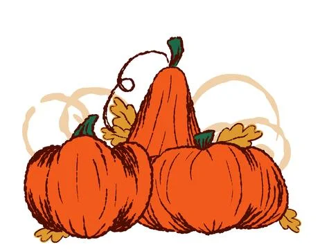 Pumpkins on a white background, autumn set, doodt style, leaves, background.. Stock Illustration