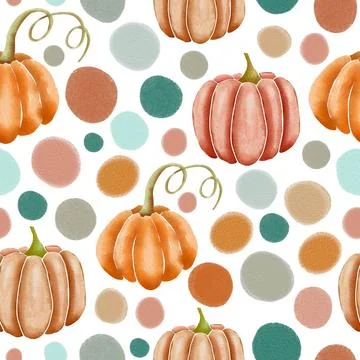 Pumpkins on white repeating pattern Orange and pink hand drawn watercolor ... 스톡 사진