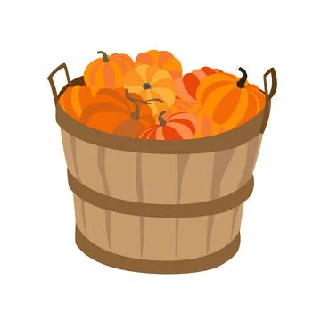 Pumpkins in wooden basket fall vector illustration Stock Illustration