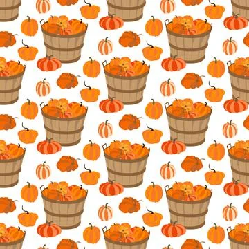 Pumpkins in wooden basket fall vector illustration Stock Illustration