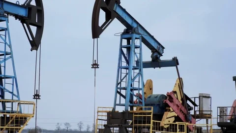 Pumps in Action Continuous oil extraction Stock Footage 72112398