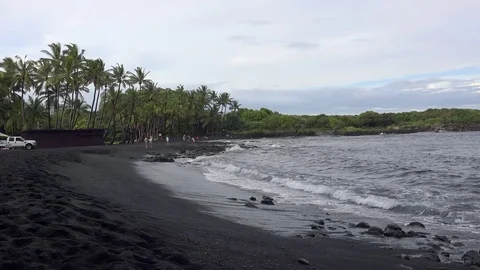Punaluu Black Sand Beach. Big Island, Hawaii, USA Stock Footage