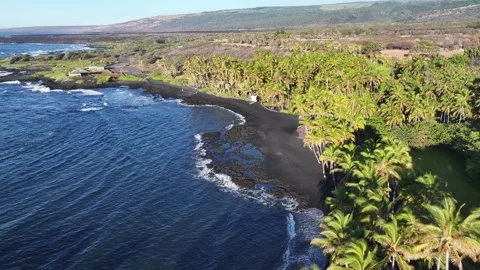 Punaluu Black Sand Beach, Punaluu, Ka'u, Island of Hawaii Stock Footage 327494324