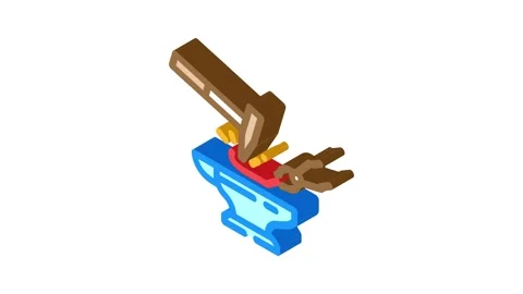 Punch blacksmith metal isometric icon animation Stock Footage 327286945