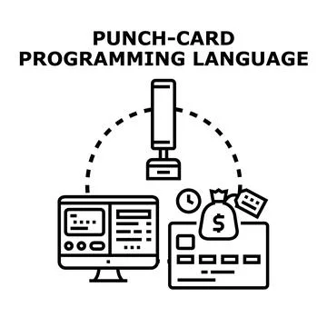 Punch card programming language concept illustration 库存插图