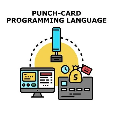 Punch card programming language concept illustration Illustrazione stock