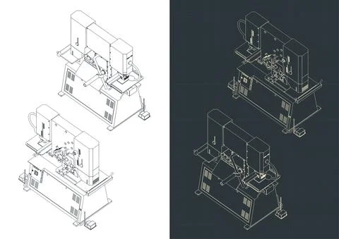 Punch machine isometric blueprints Stock Illustration
