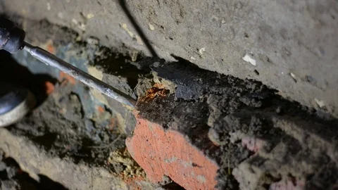 Puncher beats bricks. Construction dismantling Stock Footage 123201726