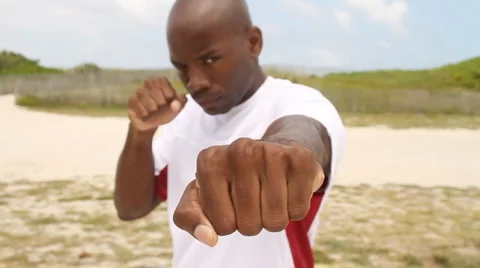 Punching Boxer Point of View  Stock Footage 955062