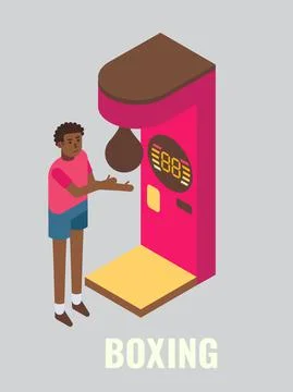 Punching, boxing arcade machine, vector isometric illustration. Game club Stock Illustration