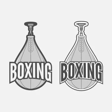 Punching Boxing Bag Labels Set Stock Illustration