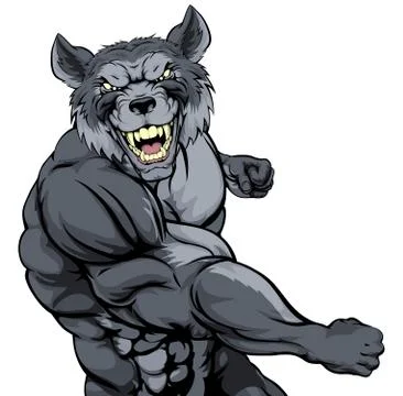 Punching wolf mascot Stock Illustration