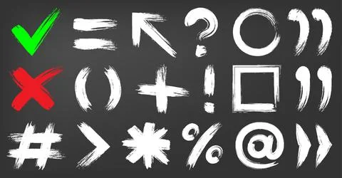 Punctuation check mark sign ink chalk flat set Stock Illustration